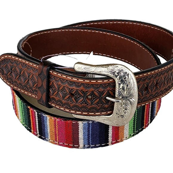 Twisted X Other - Twisted X Western Serape‎ Stripe Brown Leather Geometric Tooled Billet Size 42